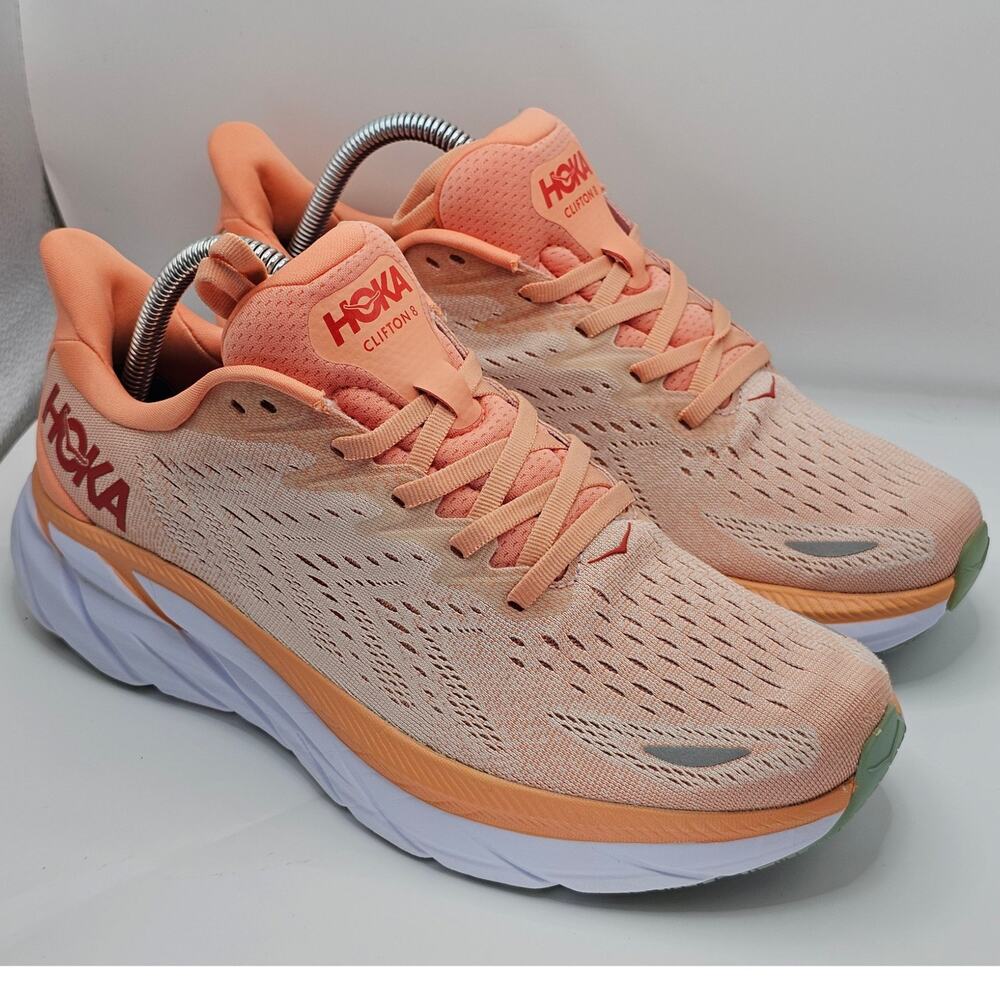 Hoka One One Clifton 8 Cantaloupe Silver Peony Womens 9B UK 7.5 Running Shoes
